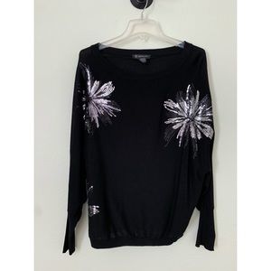 Embellished sequined black INC top. Bat wing. L